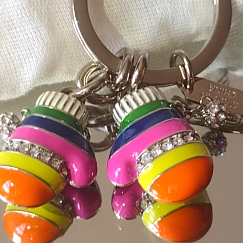Coach Enameled Swarovski Crystal Mitten KeyRing 🎁 NWT